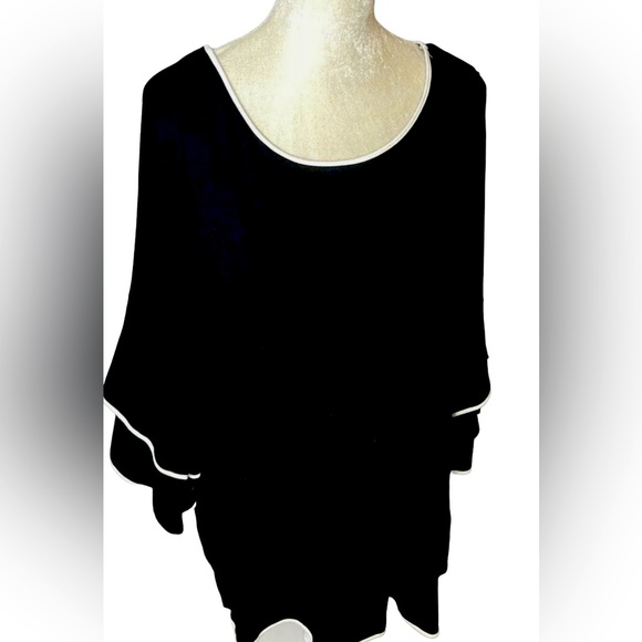 Cable & Gauge women Black White Trim Shirt 3/4 Sleeve Size Small Petite (SP) - Picture 3 of 4